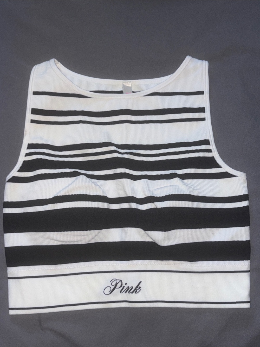PINK Victoria's Secret Brand Black & White Striped Cropped Tank Top